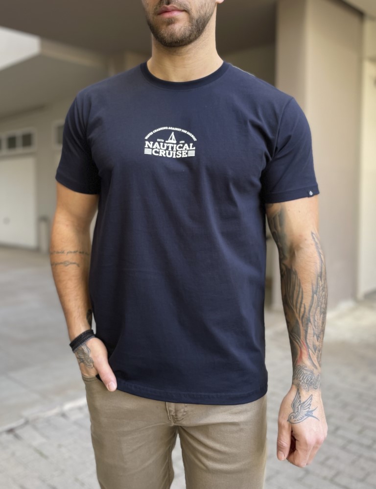 Everbest Everbest ανδρική μπλε navy κοντομάνικη μπλούζα με τύπωμα 252802B